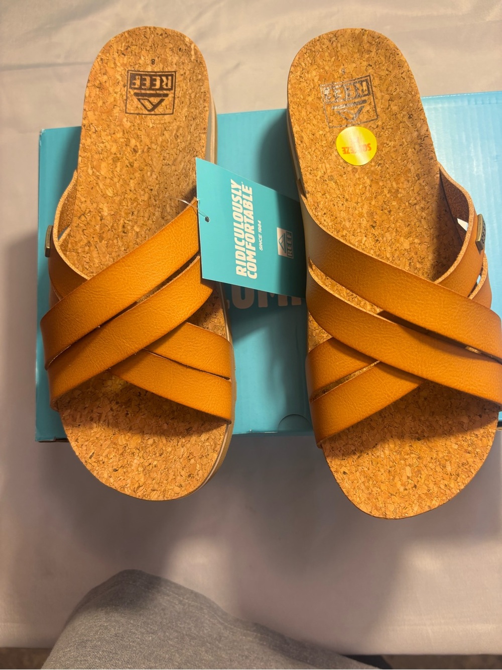 Reef Women's Tan/Orange Cork Slide Sandals